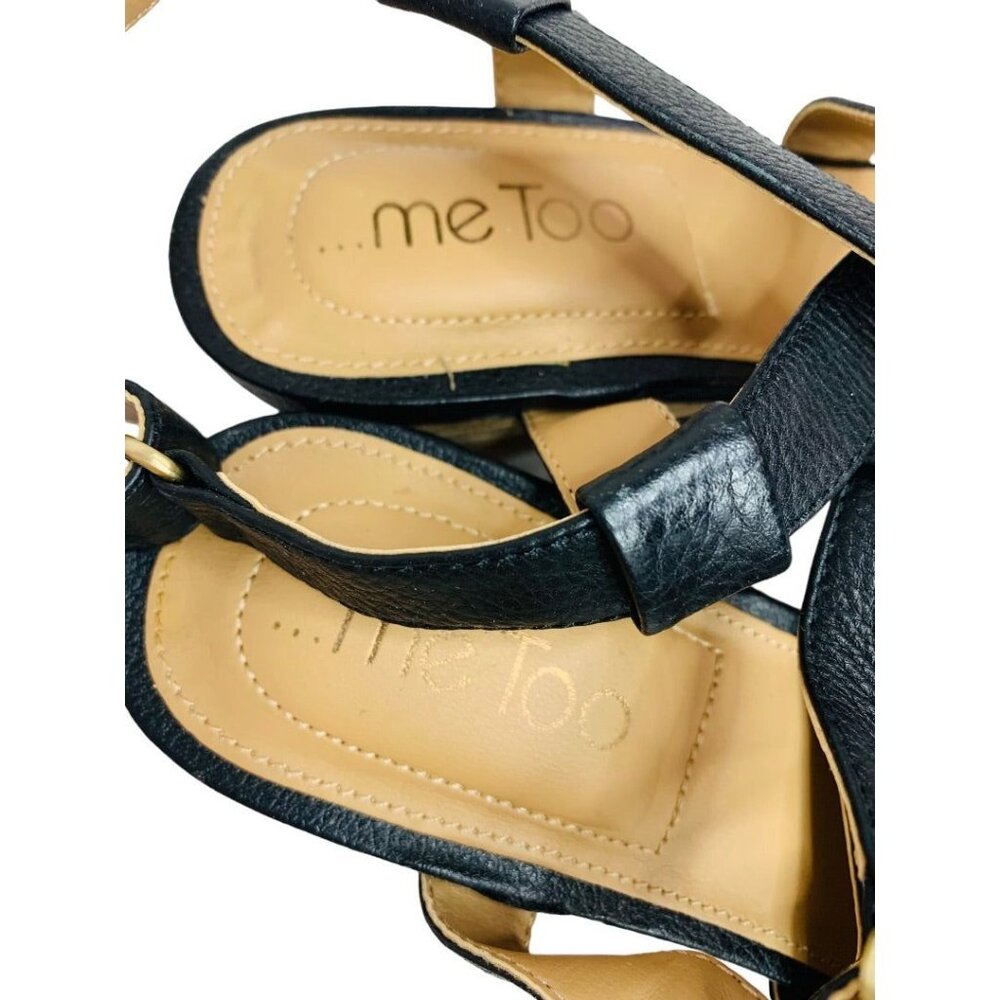 Size 9 Me Too Women's Black Leather Wedge Payton Sandals - Picture 8 of 11